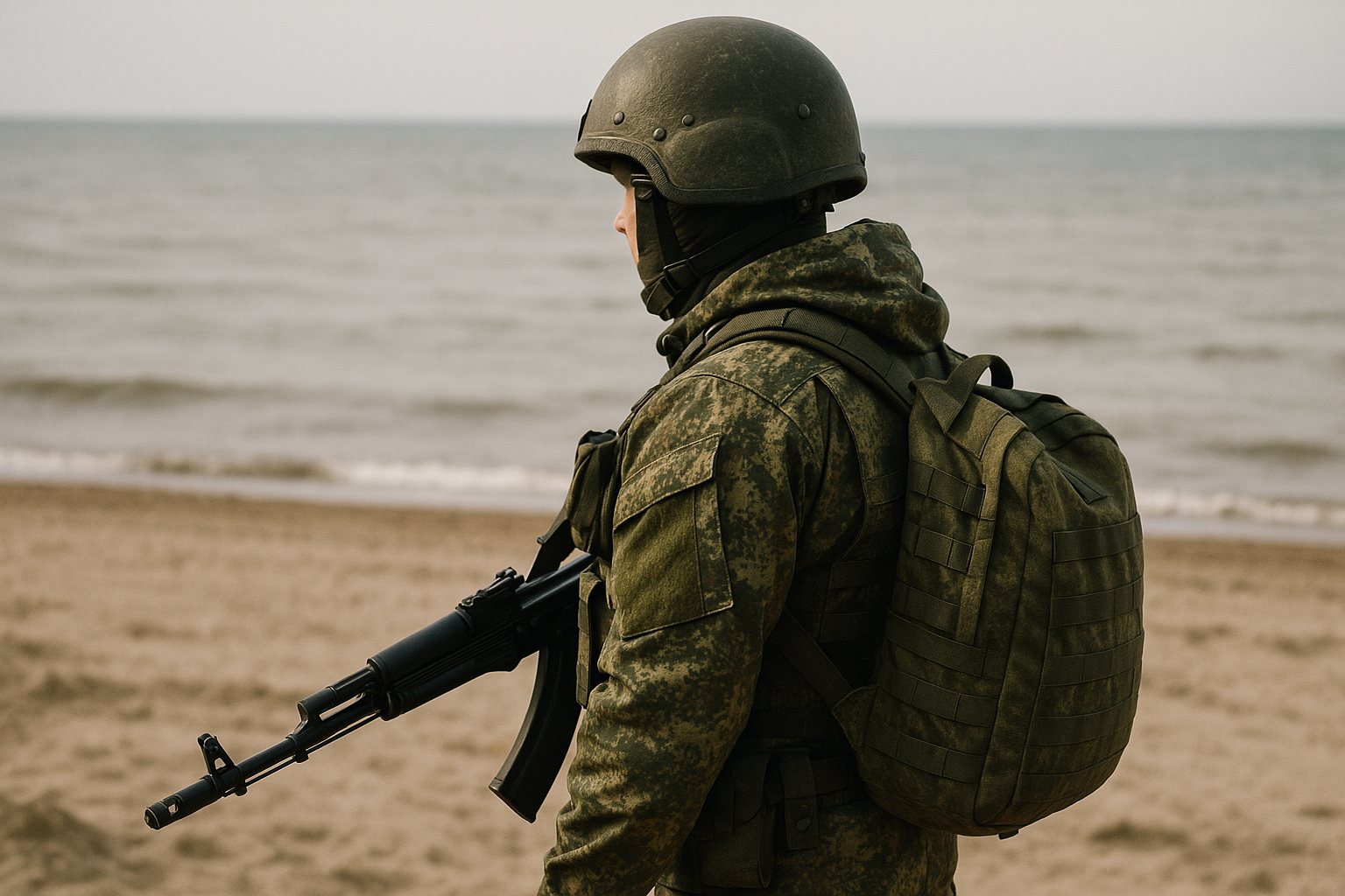 Морской пехотинец на побережье
