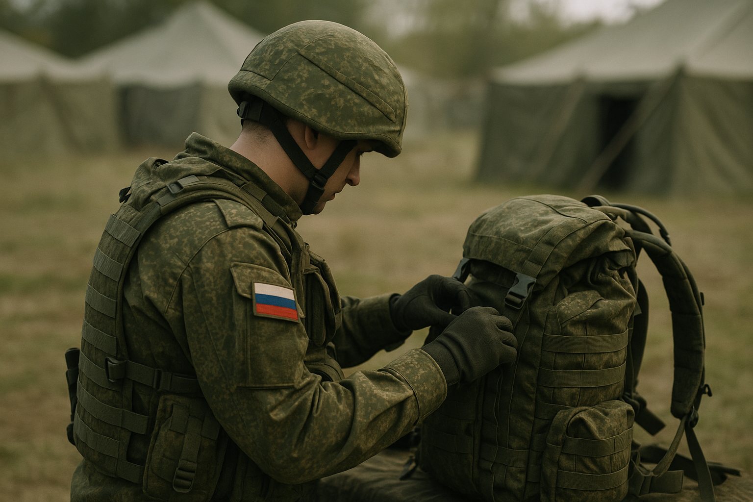 Военнослужащий проверяет снаряжение